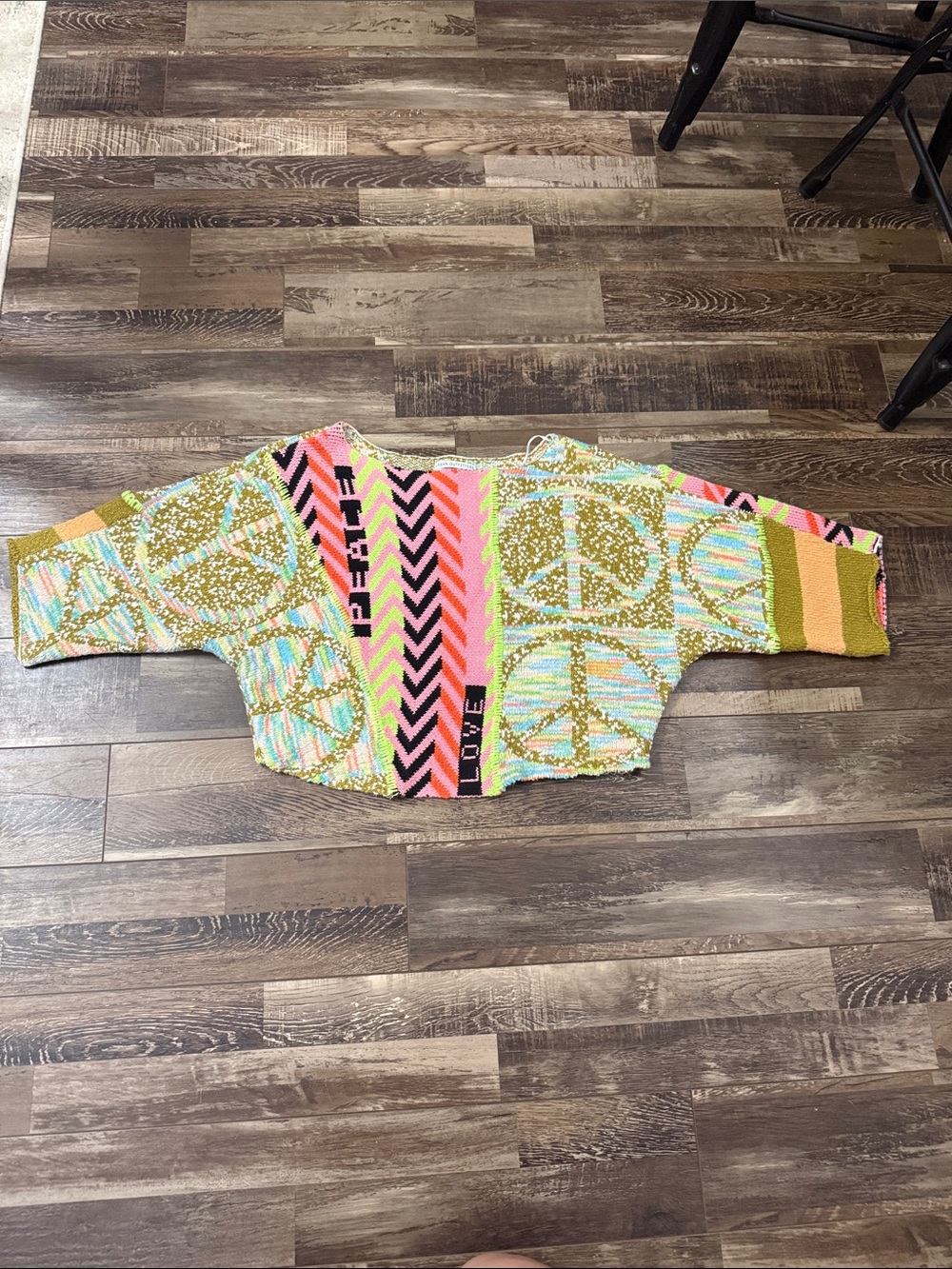 Urban Outfitters Multicolor Peace Sign Cropped Sweater